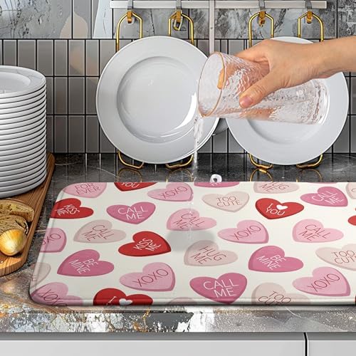 Valentine Love Heart Dish Drying Mat