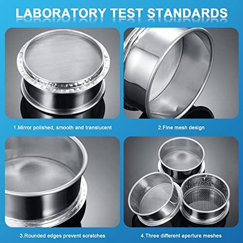 Meanplan 3 Pcs 304 Stainless Lab Sieves, 80 and 10 Mesh Aperture Test Sieve