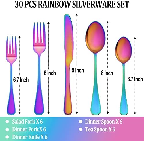 30 Pcs Rainbow Silverware Set Service
