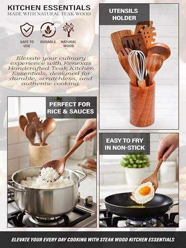 Kitchen Utensils Set, 12 Piece Teak Wooden Utensil Set