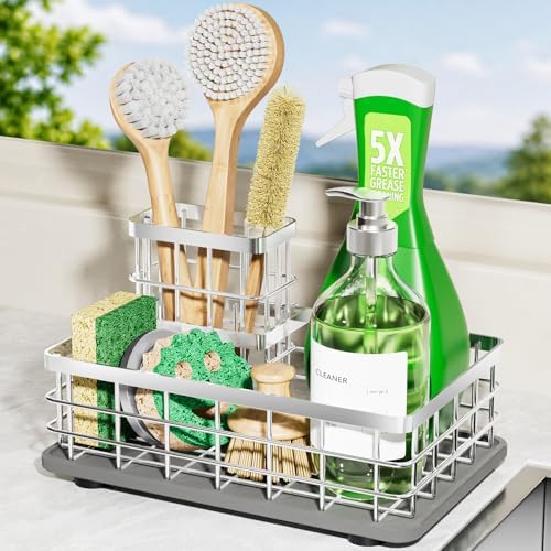 Extra Large Sink Caddy with Drying Stone, Sponge & Brush Holder