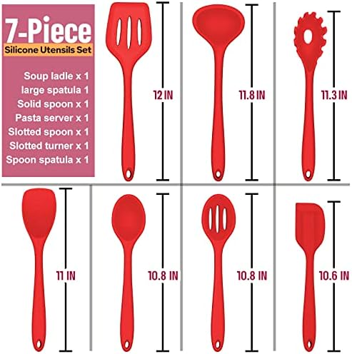 Silicone Cooking Utensils Set, E-far 7-Piece Red Heat Resistant Kitchen