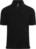 Close up of men's moisture-wicking jacquard golf polo shirt with V-neck design