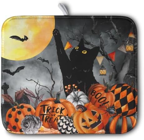 Halloween Black Cat Pumpkin Dish Drying Mat
