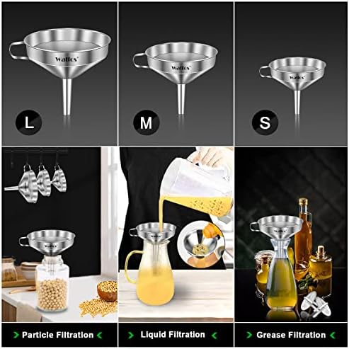 Stainless Steel Funnel, Walfos 3 Pack Kitchen Funnel