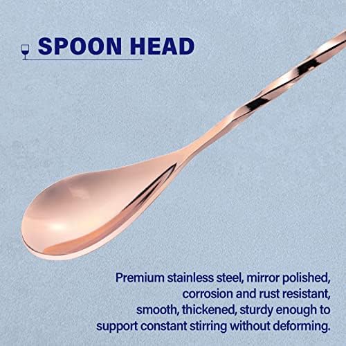 Briout Bar Spoon Cocktail Mixing Stirrer, 12” Long Handle, Rose Gold