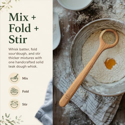 FAAY 13" Dough Whisk, 100% Healthy Teak Kitchen Utensils