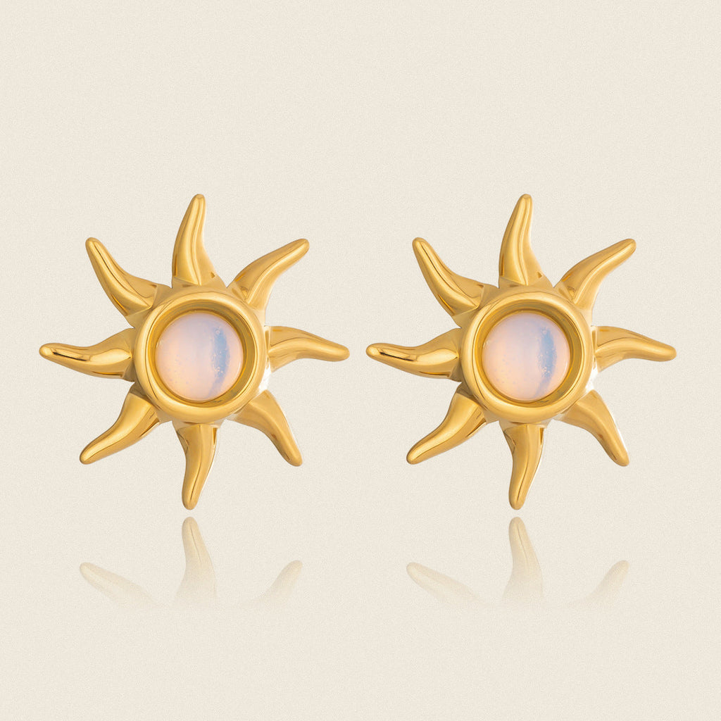 Sun Natural Stone Stud Earrings For Women