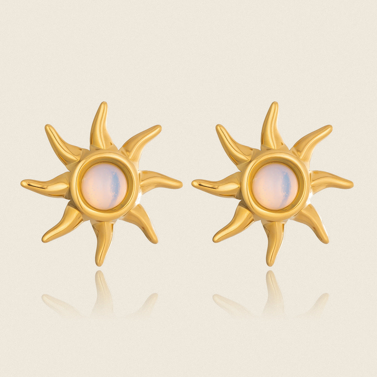Sun Natural Stone Stud Earrings For Women