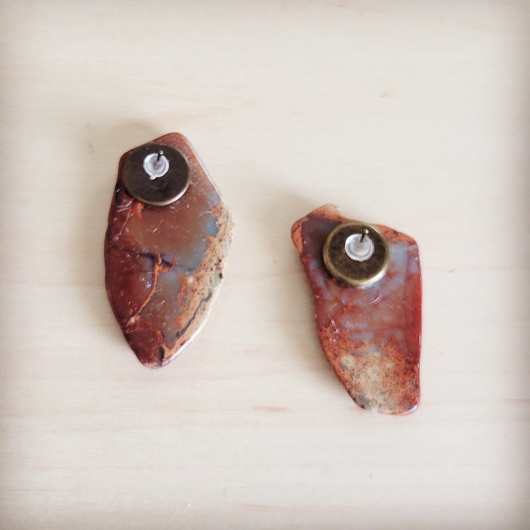 Genuine Aqua Terra Slab Stud Earrings Handmade Boho Jewelry - Image 2