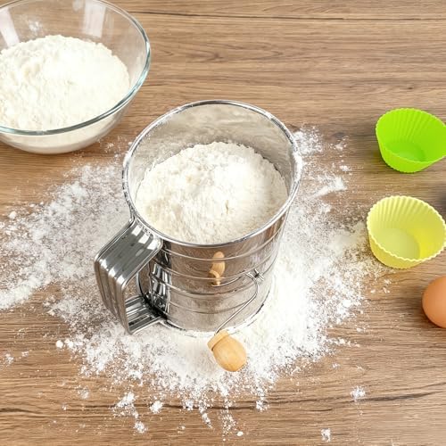 3-Cup Flour Sifter, Stainless Steel Rotary Sifter