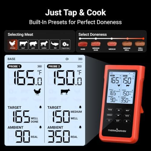 ThermoMaven 3000FT Wireless Meat Thermometer, No App Needed, 2 Probes
