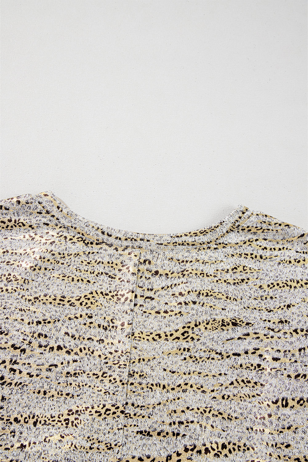 Gray Leopard Print 3/4 Sleeve V Neck Loose Fit Tee