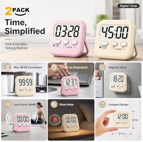 Antonki 2 Pack Digital Timer for Kids Classroom Kitchen Timers for Cooking