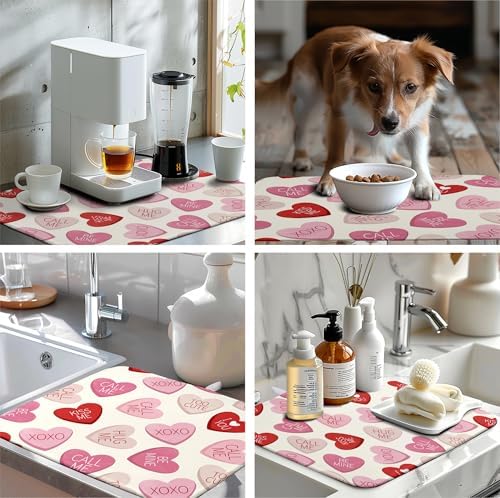 Valentine Love Heart Dish Drying Mat