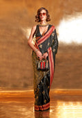 Black Satin Silk Zari Woven Designer Saree with Blouse