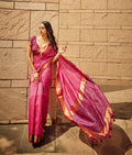 Pink handloom silk saree with patola print and matching blouse