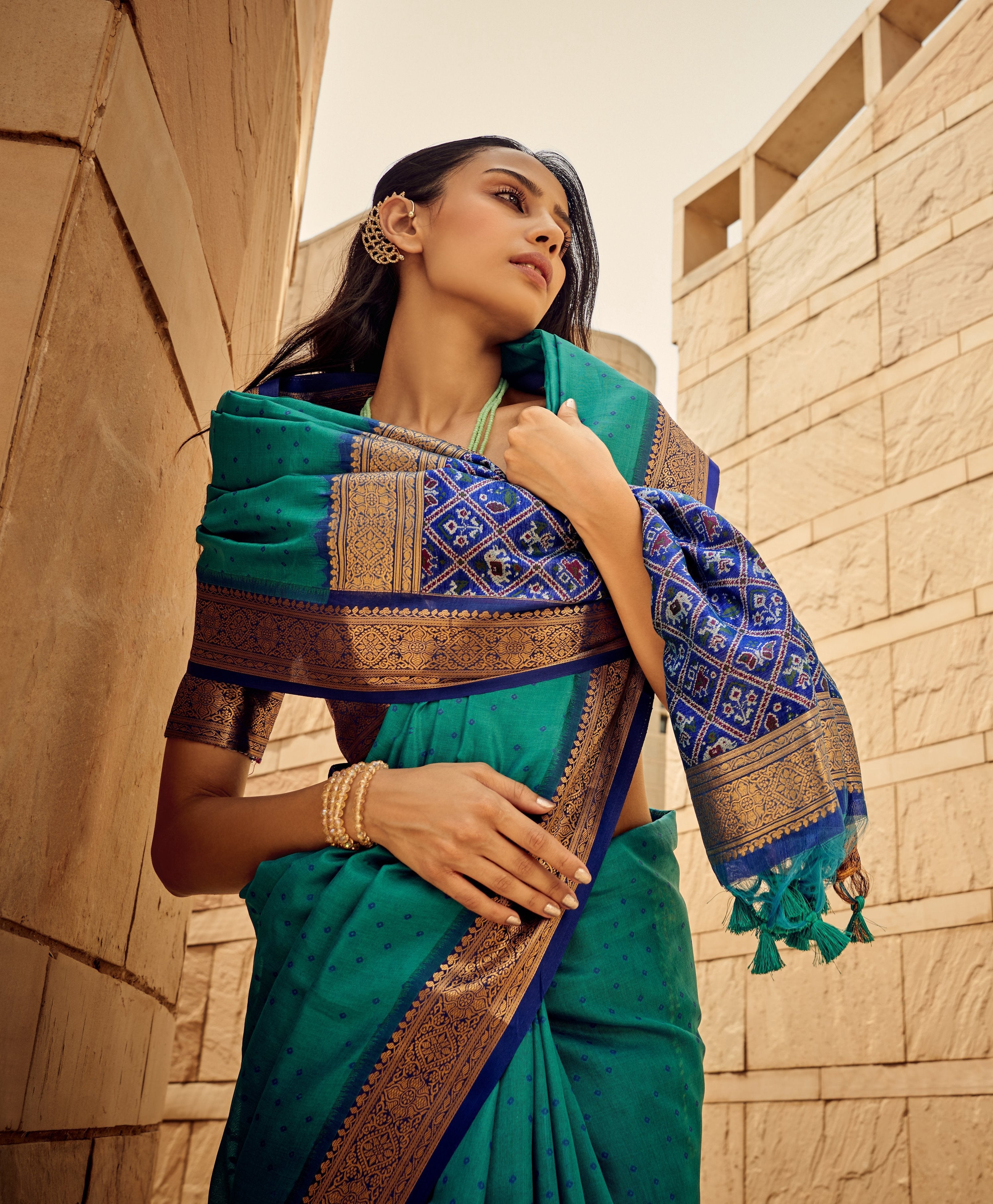 Teal Blue Handloom Silk Patola Saree with Matching Blouse