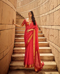 Salmon handloom silk saree with Patola print and matching blouse