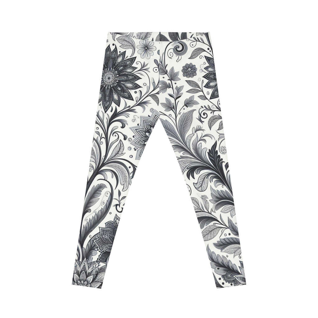 Women's High-Rise Floral Leggings, Black and White Athletic Pants