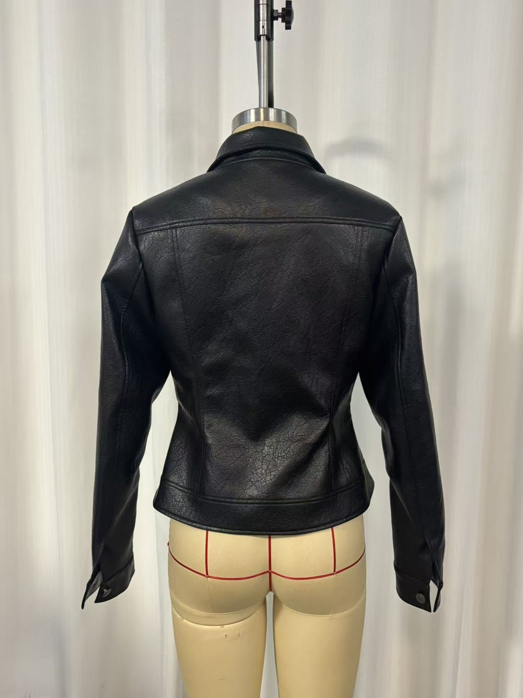 Vintage Washed PU Leather Biker Jacket | Slim Fit Moto Zip | Black