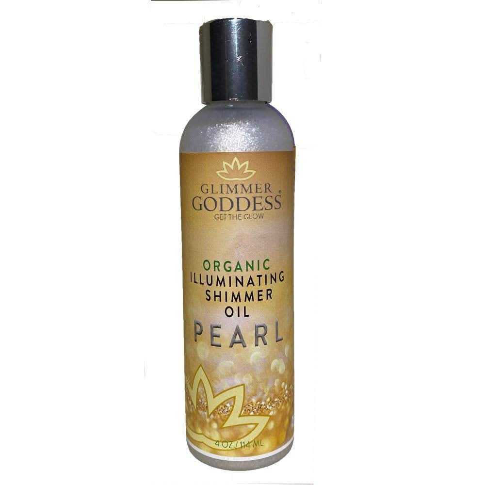 Glimmer Goddess Illuminating Shimmer Oil in Diamond Pearl shade for face and body glow