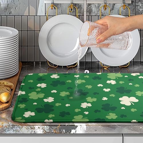 Green Shamrock St. Patrick's Day Dish Drying Mat