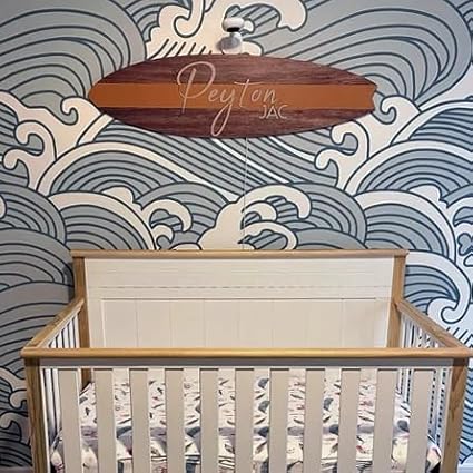 Personalized Wooden Surfboard Wall Decor – Custom Name Surfboard Sign for Nursery, Playroom, or Coastal Room – Decorative Surf Board Wall Art-2 Sizes, 12 Colors