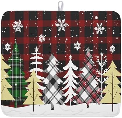 Christmas Dish Drying Mat for Kitchen Counter 16”x18” Christmas Tree Buffalo