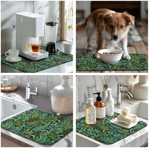 Dark Green Plant Dish Drying Mat