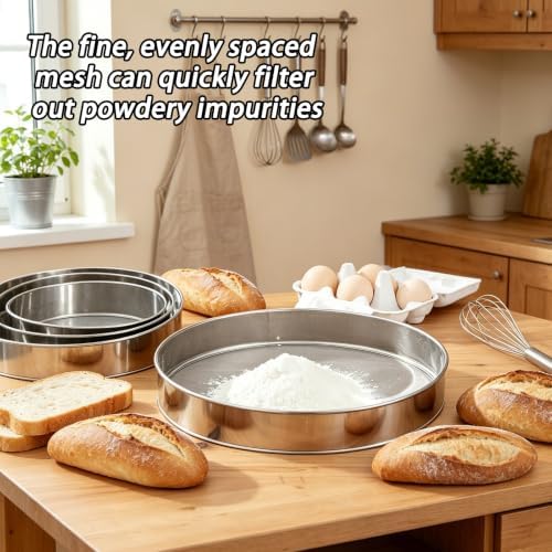 2 Pcs Round Flour Sifter Stainless Steel Fine Mesh Sieve
