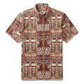 Short sleeve button-down Hawaiian shirt with Mystical Totem print in golden-red