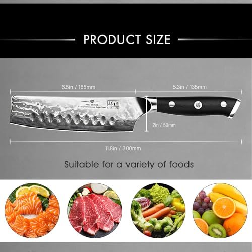 SHAN ZU Damascus Nakiri Knife, 7 In Professional Extra Sharp Kitchen Knife