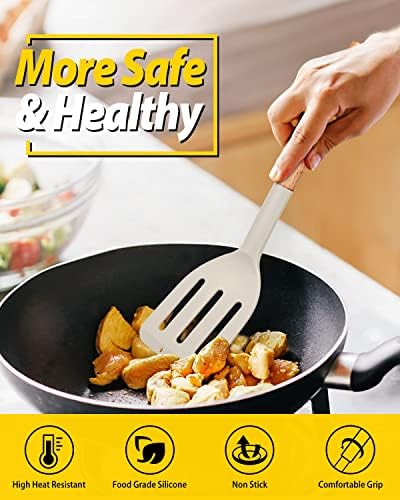 BUNDLEPRO Silicone Spatula, Solid & Slotted Turner, 2 Pack
