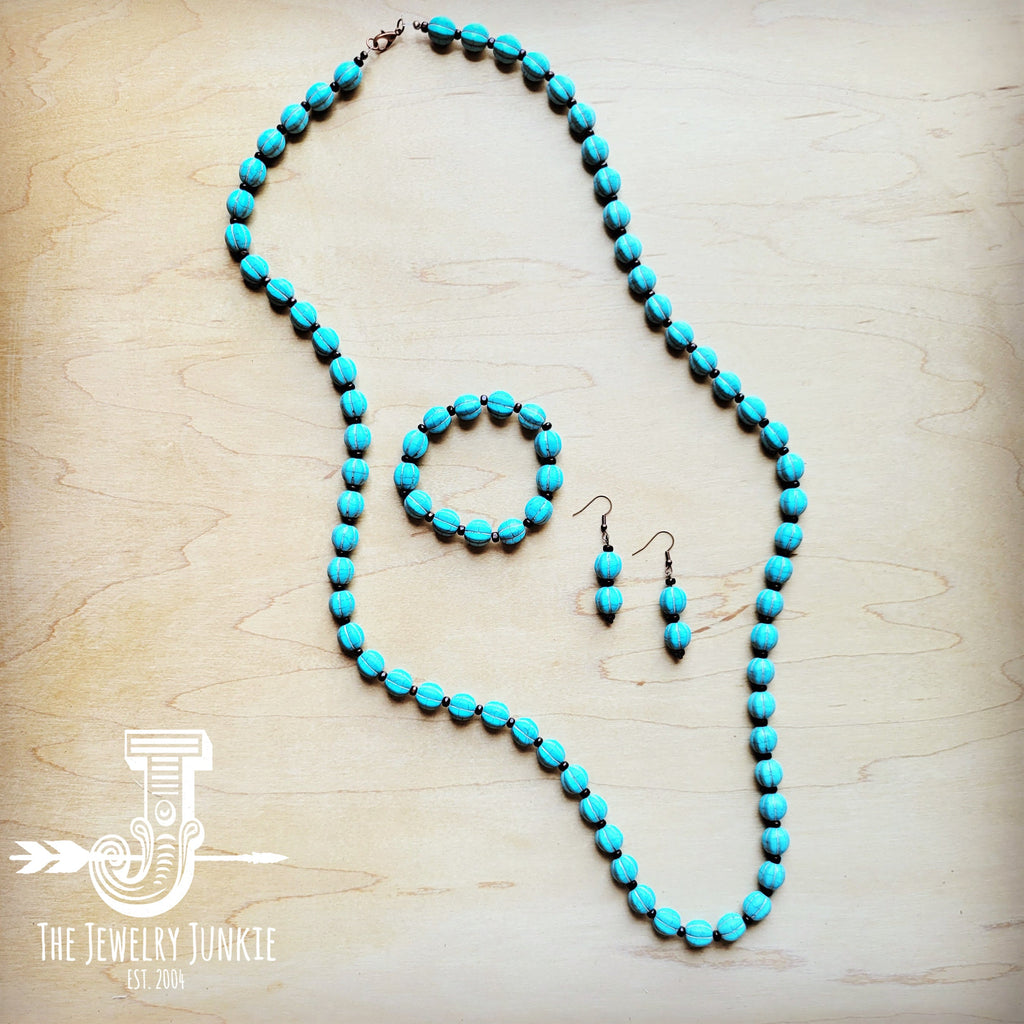 **Blue Turquoise Melon Bead Earrings 220z