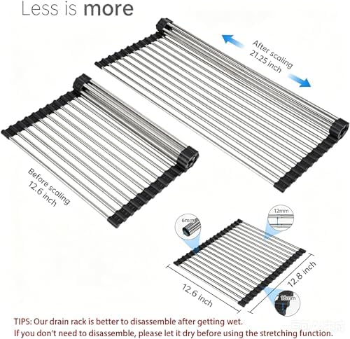 Expandable Roll Up Dish Drying Rack Over The Sink Rack, Foldable Dish Drainer