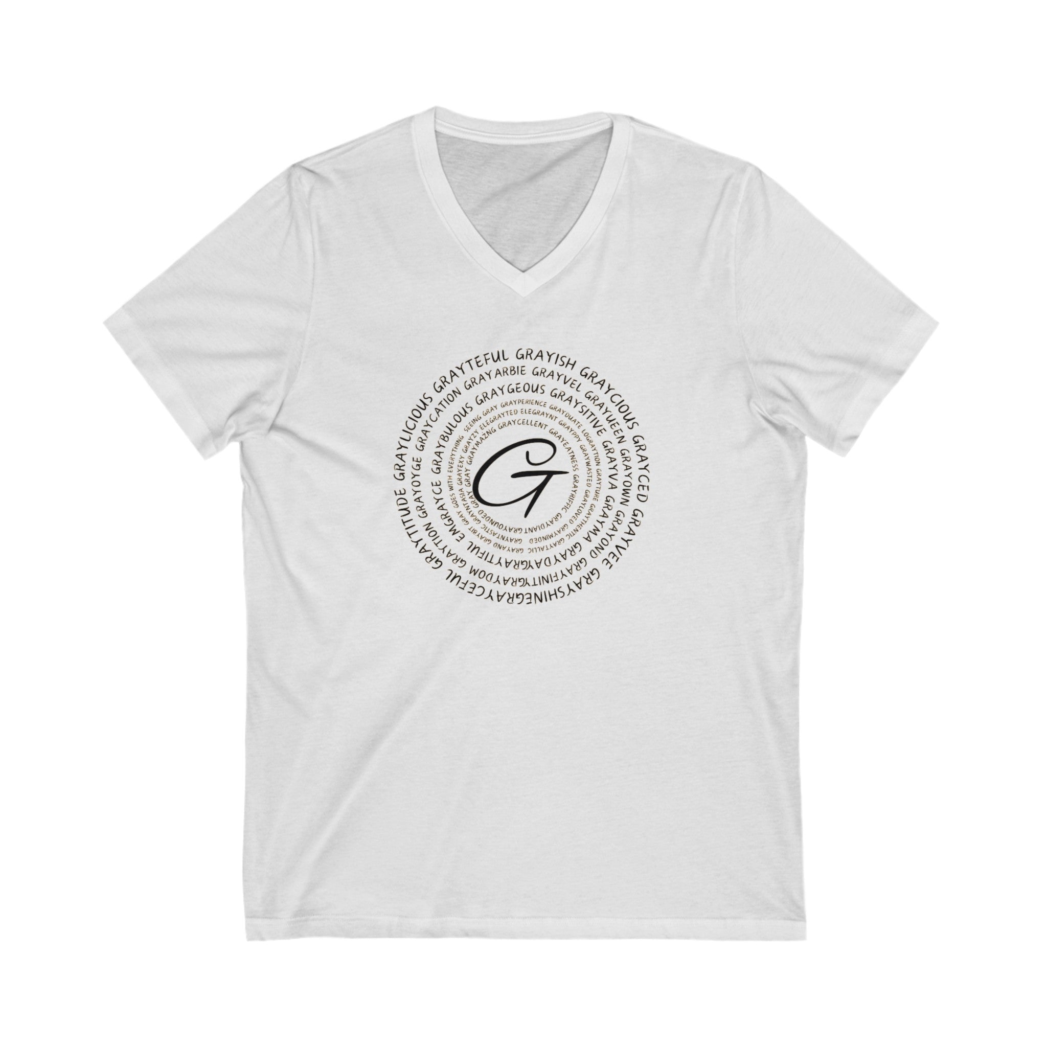 Unisex Short Sleeve V-Neck Jersey Tee with Graphic Word Puns