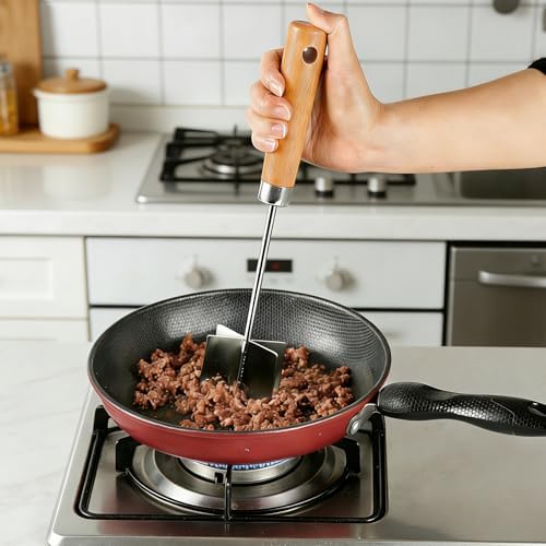 Stainless steel Meat Chopper, 6 Curve Blades Ground Beef Smasher, Potato Masher