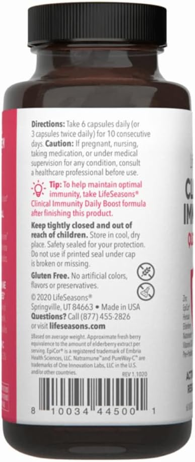 Clinical Immunity - Quick-Start - Immune System Support - Rapid Immunity Response - Boosts Antibodies, B + T + NK Cells, Neutrophils & Macrophagens - Black Elderberry & Pre + Probiotics - 60 Capsules