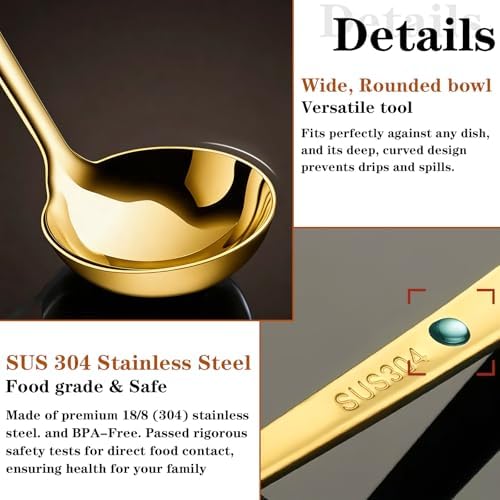 2 Pack Gold Soup Ladle Stainless Steel Serving Spoon
