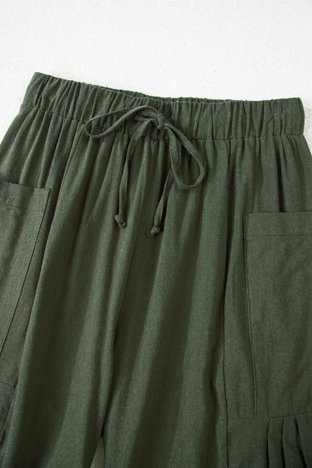 Jungle Green Drawstring Barrel Leg Casual Pants