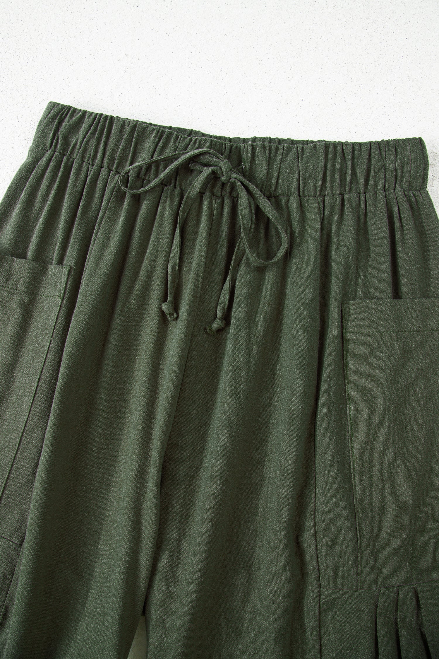 Jungle Green Drawstring Barrel Leg Casual Pants