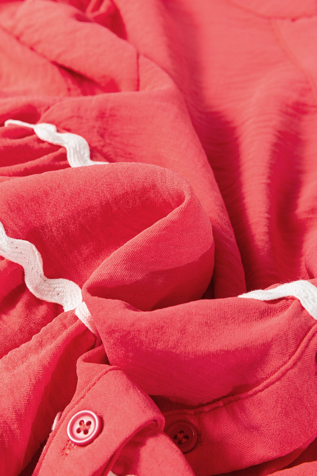 Coral Contrast Ricrac Trim V-Neck Button Down Shirt