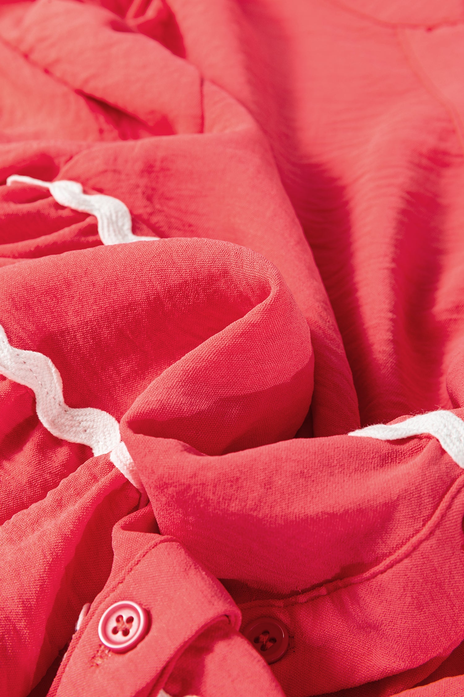 Coral Contrast Ricrac Trim V-Neck Button Down Shirt