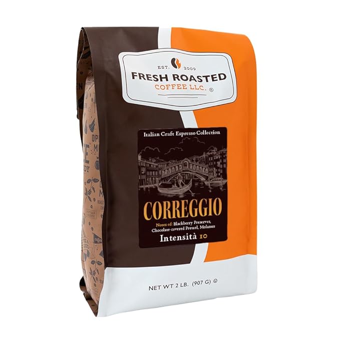 Fresh Roasted Coffee, Correggio Italian Craft Artisan Blend, 2 lb (32 oz), Dark Roast, Kosher, Whole Bean