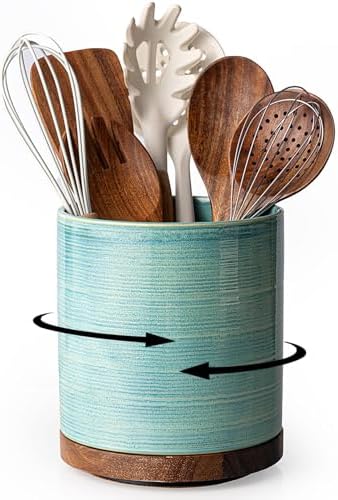 Utensil Holder, 360° Rotating Extra Large Ceramic Kitchen Utensil Holder