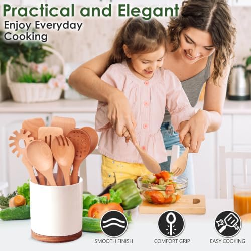 HOWHONG 8-Piece Beech Wood Cooking Utensils Set