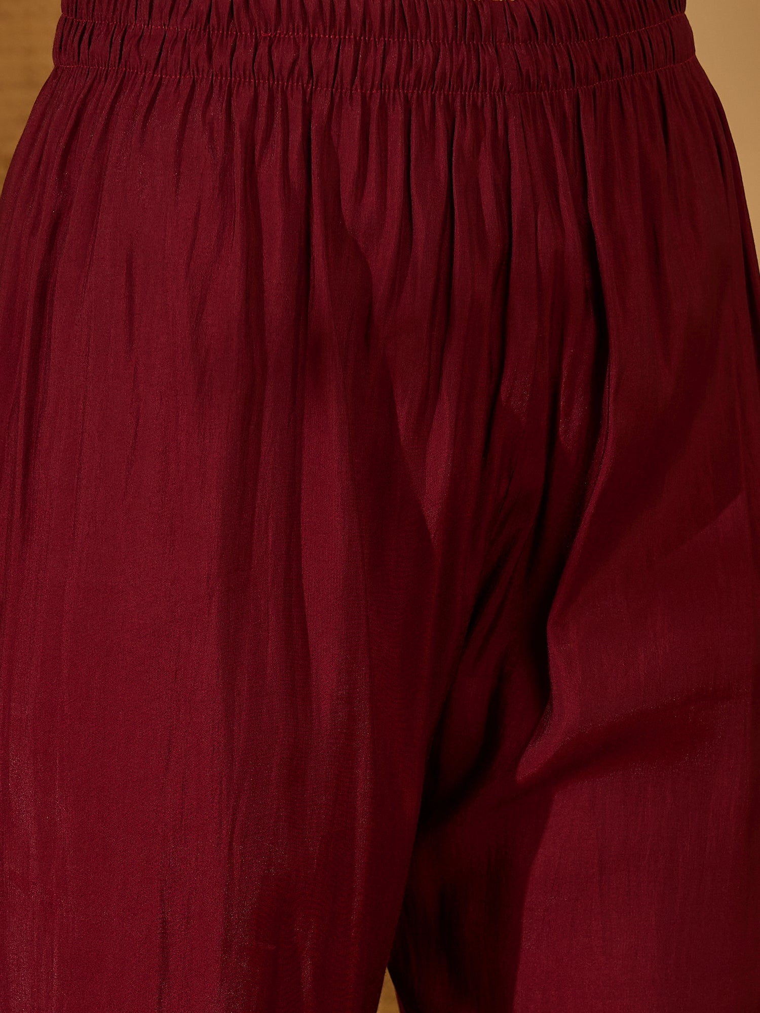 Maroon Silk Embroidered Readymade Kurta Set for Women