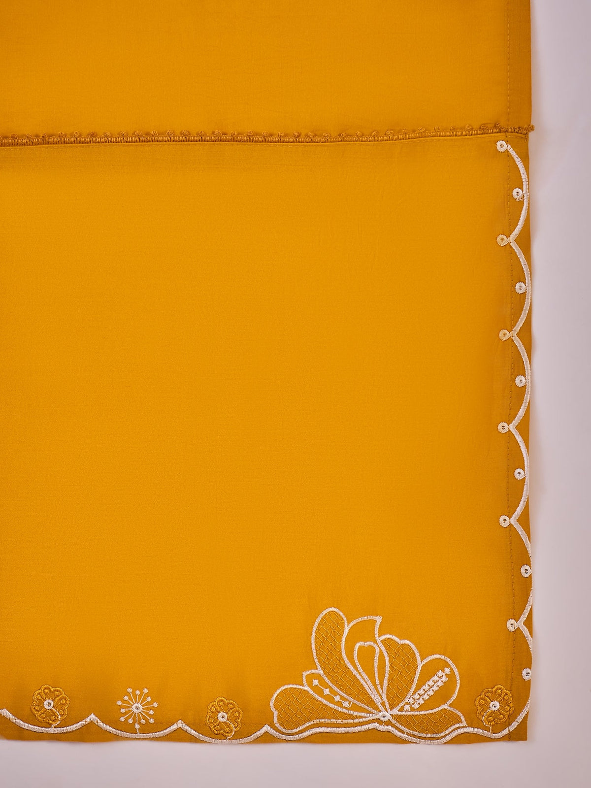 Yellow Silk Embroidered Readymade Kurta Set with V-Neck