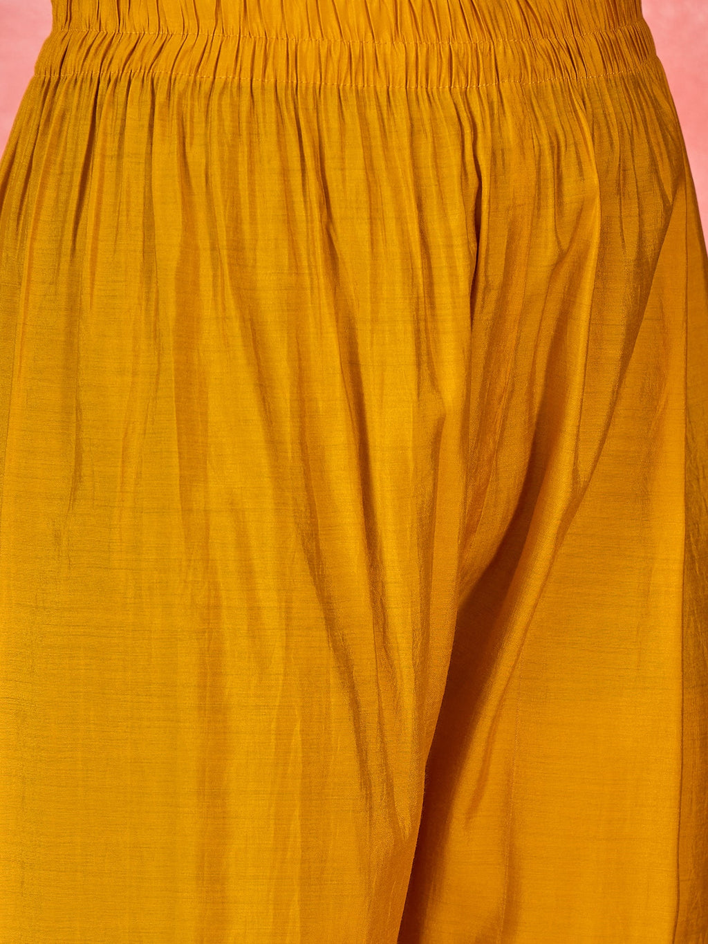 Yellow Silk Embroidered Readymade Kurta Set with V-Neck